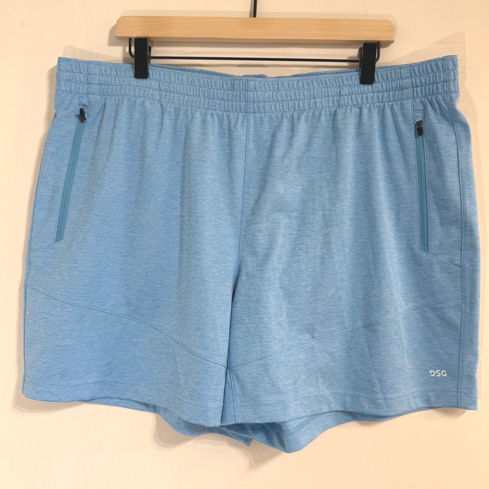 DSG Mens XXL 6" Activate Athletic Shorts Light Blue Heather Zipper Pockets NWT